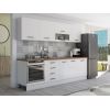Bucatarie Alfa 260, Cu vitrina, Alb, Blat termic nuc