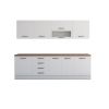 Bucatarie Alfa 260, Cu vitrina, Alb, Blat termic nuc