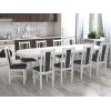 Set masa extensibila jork 200x250 cm, lemn masiv alb, cu 10 scaune tapitate stofa gri, s-38 B24B