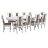 Set masa extensibila jork 200x250 cm, lemn masiv alb, cu 10 scaune tapitate stofa maro, s-37 B25B