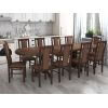 Set masa extensibila jork 200x250 cm, lemn masiv nuc, cu 10 scaune tapitate stofa maro, s-37 O15