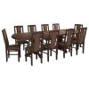 Set masa extensibila jork 200x250 cm, lemn masiv nuc, cu 10 scaune tapitate stofa maro, s-37 O15