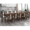 Set masa extensibila jork 250-300x100 cm, lemn masiv nuc, cu 12 scaune tapitate stofa maro, s-37 O2