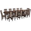 Set masa extensibila jork 250-300x100 cm, lemn masiv nuc, cu 12 scaune tapitate stofa maro, s-37 O2