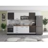 Bucatarie Alfa 260, Cu vitrina, Alb/Wenge, Blat termic nuc