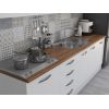 Bucatarie Alfa 260, Cu vitrina, Alb, Blat termic nuc