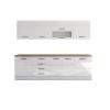 Bucatarie Alfa 260, Cu vitrina, Alb lucios, Blat termic nuc