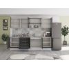 Bucatarie Alfa 260, Cu vitrina, Gri lucios, Blat termic travertin