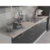 Bucatarie Alfa 260, Cu vitrina, Gri lucios, Blat termic travertin