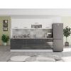 Bucatarie Alfa 260, Cu vitrina, Gri/Alb lucios, Blat termic travertin