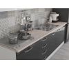 Bucatarie Alfa 260, Cu vitrina, Gri/Alb lucios, Blat termic travertin