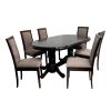Set masa extensibila jork 160-200 cm, lemn masiv wenge, cu 8 scaune tapitate nuc, Roma 4 O 25b