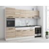 Bucatarie sofia 260 cm, sonoma / alb, blat termic wenge, corp cuptor incorporabil