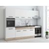 Bucatarie sofia 260 cm, alb / sonoma, blat termic wenge, corp cuptor incorporabil