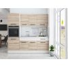 Bucatarie Sofia 200 cm, Sonoma / Alb, Blat termic alb, Corp cuptor incorporabil