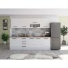 Bucatarie Alfa 260, Cu vitrina, Alb lucios, Blat termic nuc
