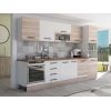 Bucatarie Alfa 320, alb/sonoma, blat termic travertin, corp pentru cuptor incorporabil