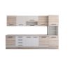 Bucatarie Alfa 320, alb/sonoma, blat termic travertin, corp pentru cuptor incorporabil