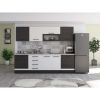 Bucatarie Alfa 260, Cu vitrina, Alb/Wenge, Blat termic travertin