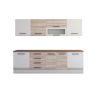 Bucatarie Alfa 260, Cu vitrina, Sonoma/Alb, Blat termic nuc