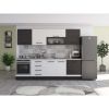Bucatarie Alfa 260, Cu vitrina, Alb/Wenge, Blat termic travertin