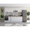 Bucatarie Alfa 260, Cu vitrina, Alb lucios, Blat termic nuc