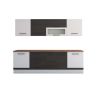Bucatarie Alfa 260, Cu vitrina, Wenge/Alb, Blat termic nuc
