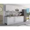 Bucatarie Alfa 260, Cu vitrina, Alb lucios, Blat termic nuc