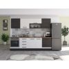 Bucatarie Alfa 260, Cu vitrina, Alb/Wenge, Blat termic nuc