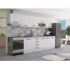 Bucatarie Alfa 320, alb, blat termic travertin, corp hota