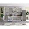 Bucatarie Alfa 260, Cu vitrina, Alb lucios, Blat termic nuc