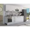 Bucatarie Alfa 260, Cu vitrina, Alb, Blat termic travertin