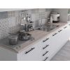 Bucatarie Alfa 320, alb, blat termic travertin, corp pentru cuptor incorporabil