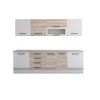 Bucatarie Alfa 260, Cu vitrina, Sonoma/Alb, Blat termic travertin