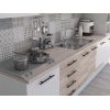 Bucatarie Alfa 320, sonoma/alb, blat termic travertin, corp pentru cuptor incorporabil