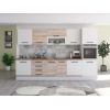 Bucatarie Alfa 320, sonoma/alb, blat termic nuc, corp pentru cuptor incorporabil