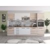 Bucatarie Alfa 320, alb/sonoma, blat termic nuc, corp pentru cuptor incorporabil