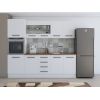 Bucatarie Alfa 240, Soldat, Cu vitrina, Alb, Blat termic nuc