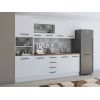 Bucatarie Alfa 240, Soldat, Cu vitrina, Alb, Blat termic nuc