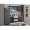 Bucatarie Alfa 180, Cu vitrina, Wenge/Alb, Blat termic travertin