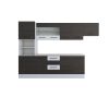 Bucatarie Alfa 300, corp hota si soldat, cu vitrina, wenge/alb, blat termic travertin