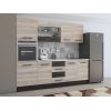 Bucatarie Alfa 240, Soldat, Cu vitrina, Sonoma/Wenge, Blat termic alb