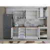 Bucatarie Alfa 240, Corp hota, Cu vitrina, Alb, Blat termic nuc