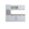 Bucatarie Alfa 240, Soldat, Cu vitrina, Alb, Blat termic nuc