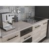Bucatarie Alfa 240, Soldat, Cu vitrina, Sonoma/Wenge, Blat termic travertin