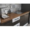 Bucatarie Alfa 240, Soldat, Cu vitrina, Wenge/Alb, Blat termic nuc