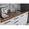 Bucatarie Alfa 240, Soldat, Cu vitrina, Alb, Blat termic nuc