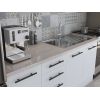 Bucatarie Alfa 240, Corp hota, Cu vitrina, Alb, Blat termic travertin