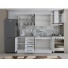 Bucatarie Alfa 240, Corp hota, Cu vitrina, Alb, Blat termic travertin