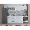 Bucatarie Alfa 240, Corp hota, Cu vitrina, alb, Blat termic alb
